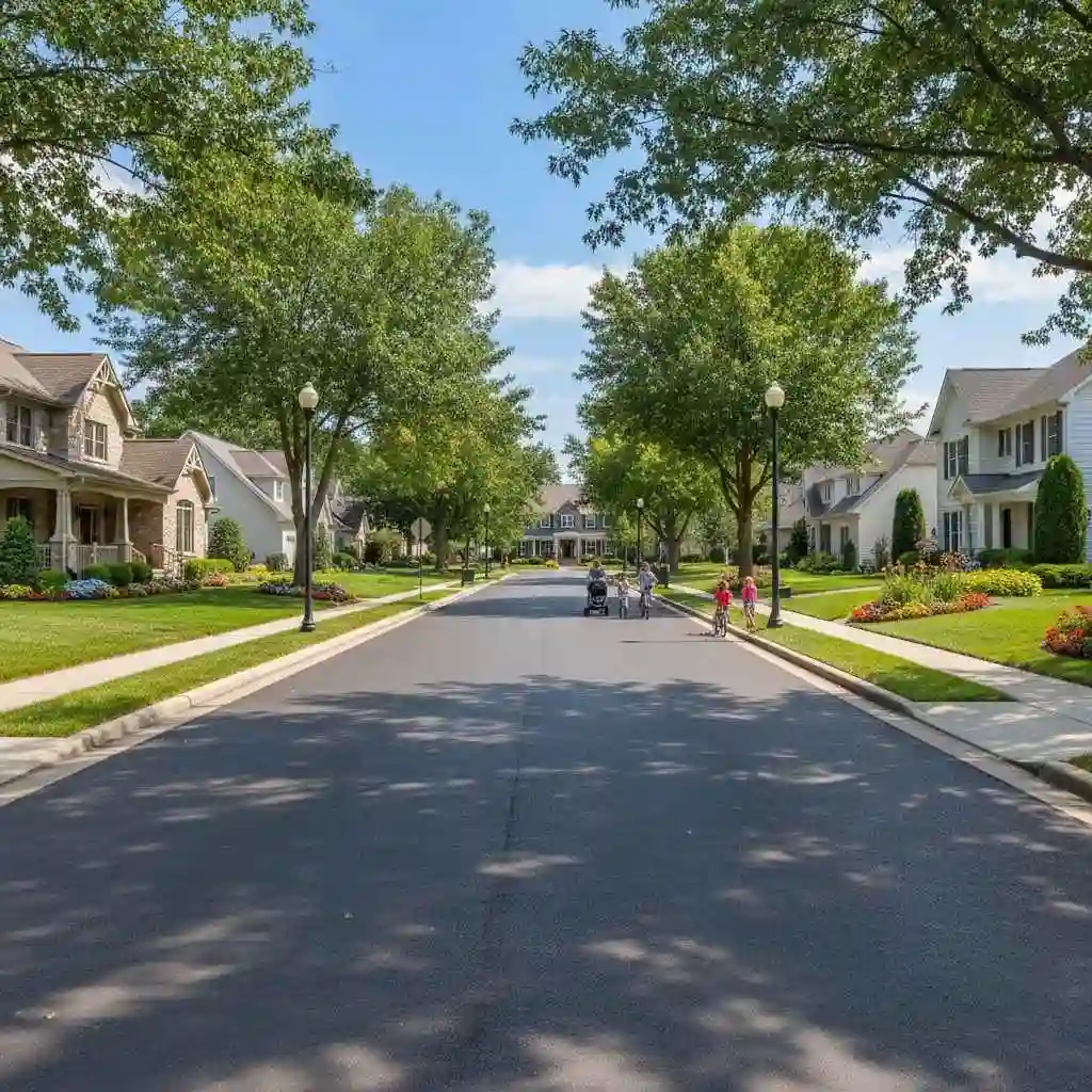 Clean neighborhood street with well-kept homes
